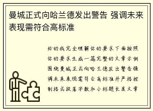 曼城正式向哈兰德发出警告 强调未来表现需符合高标准